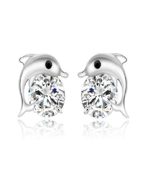 

natural austrian rhinestone crystal dolphin s925 sterling silver stud earrings classic rovski elements fashion class women girls gift9346049