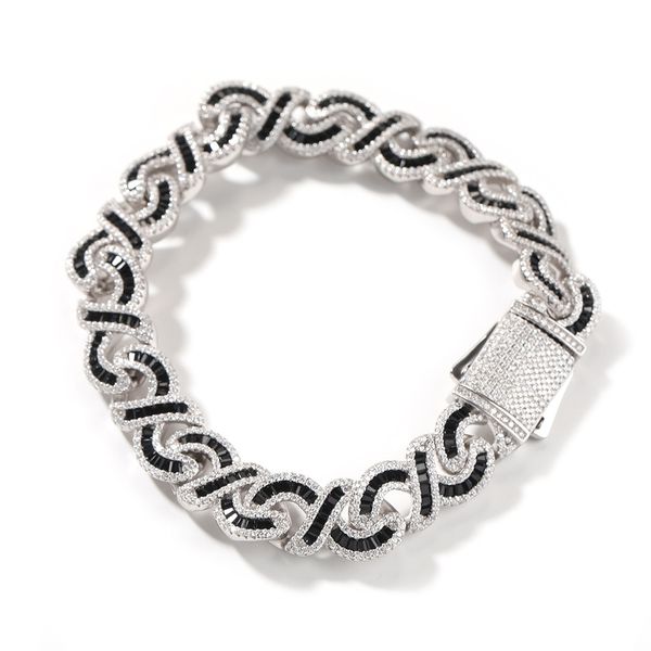 

12mm hip hop black 8 cuban link chain bracelet mens full cubic zircon jewelry gifts