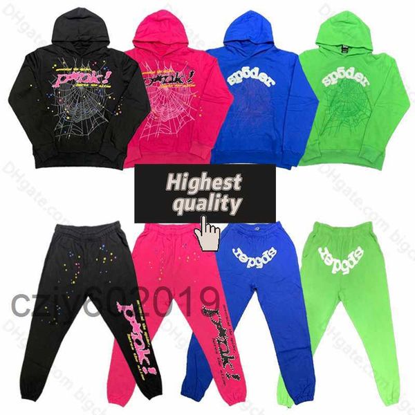 

mens hoodies sweatshirts 2023 new sky blue sp5der hoodie men women 1 hip hop young thug spider hoodie world wide 555555 sweatshirts print pu, Black