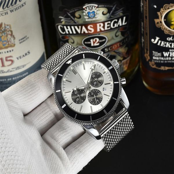 

men fashion wristwatches luxury watch leather navitimer 1884 sports diving chronograph 42mm automatic steel strap249s, Slivery;brown