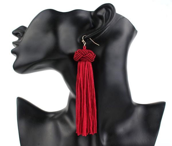

bohemian handmade woven long earrings fashion chinese knot tassle earrings for women party wedding jewelry gift6395427, Silver