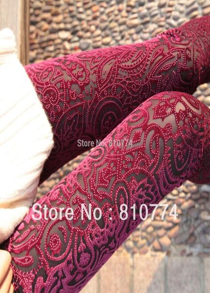 

new arrival decorative pattern gold velvet ankle length lace pants women legging6508465, Black;white