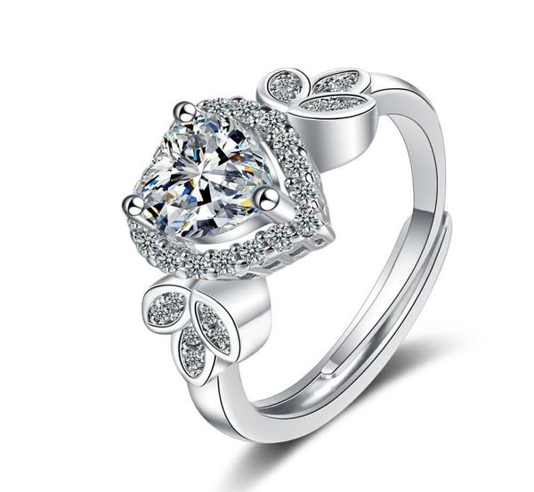 

delicate 925 sterling silver band cubic zirconia heart love rings for women adjustable engagement finger ring ladies jewelry7629372, Golden;silver