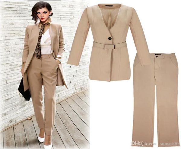 

fashion long section ladies slimming suit business wear twopiece women trousers ol overalls suit with belt8328272, White;black