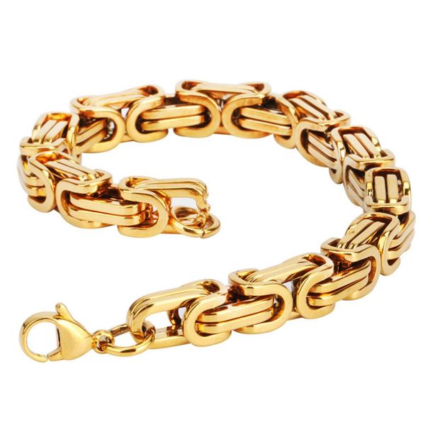 

fashion new link chain stainless steel bracelet men heavy 8mm wide mens bracelets 2018 bicycle chain wristband6767584, Golden;silver