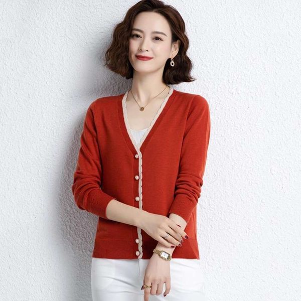 

western styled mothers autumn sweater cardigan temperament middle aged womens clothing spring and wool top, White;black