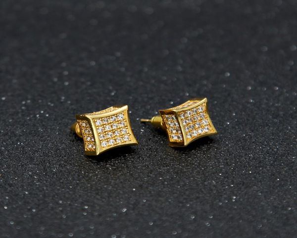 

luxury earrings full crystal zirconia cz stud earrings trendy gold silver color men women punk brincos2662826, Golden;silver