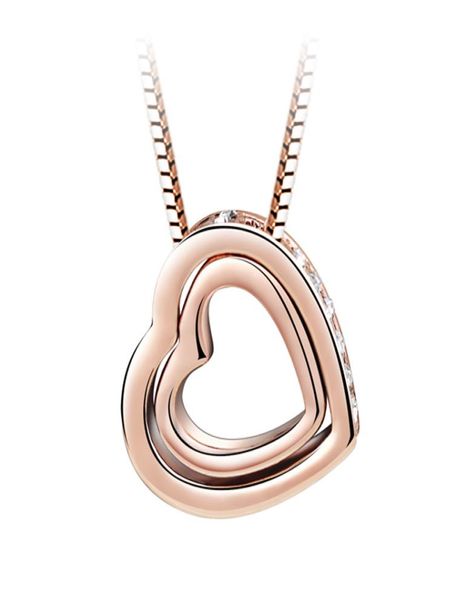 

new rovski element crystal double heart pendant necklace fashion collares for women accessories wedding jewelry valentine's day gift669, Silver
