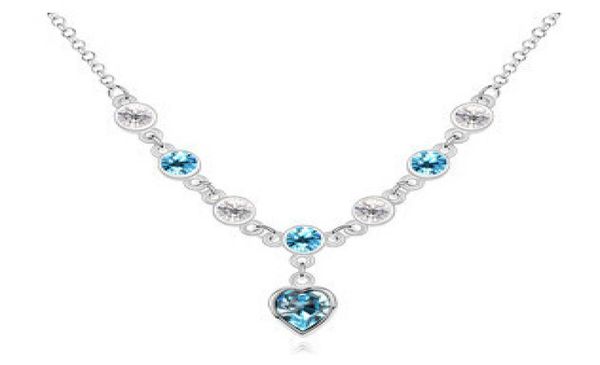 

crystal rhinestone necklace made with rovski elements wedding bridal heart charm pendants charm necklace chain 109618007348, Silver