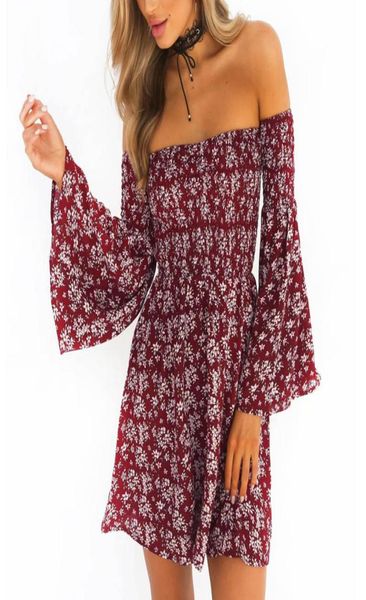 

summer women off the shoulder dress wrapped chest maxi floral printed beach boho dresses8511386, Black;gray