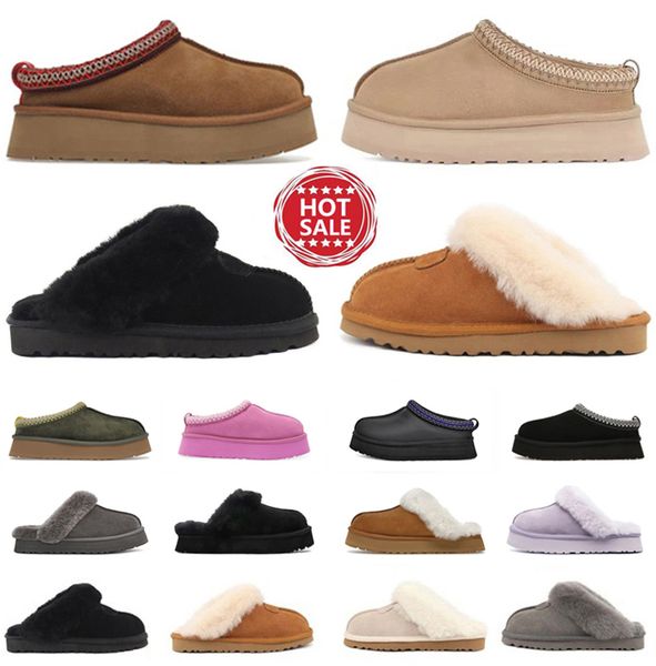 

boots designer tazz slide tasman slippers mini platform boot mules chestnut fur slides sheepskin shearling slip-on suede upper comfort disqu, Black