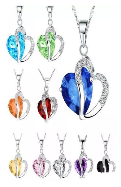 

natural crystal love heart pendant rhinestone necklace classic rovski elements 18 color optional fashion class women girls gift jewelry90828, Silver