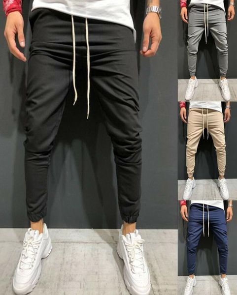 

2019 mens casual slim fit tracksuit sport skinny jogging joggers sweat pants trousers sweatpants black blue gray green khaki4317281