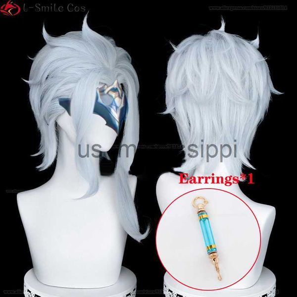 

cosplay wigs game genshin impact fatui cosplay doctor ii dottore wig 30cm short man heat resistant hair halloween party anime wigs wig cap x, Black