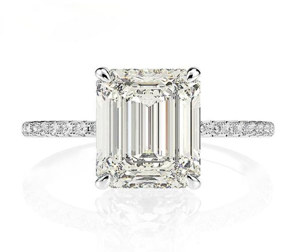 

925 sterling silver emerald cut created moissanite diamond wedding rings for women luxury proposal engagement ring7268890, Slivery;golden