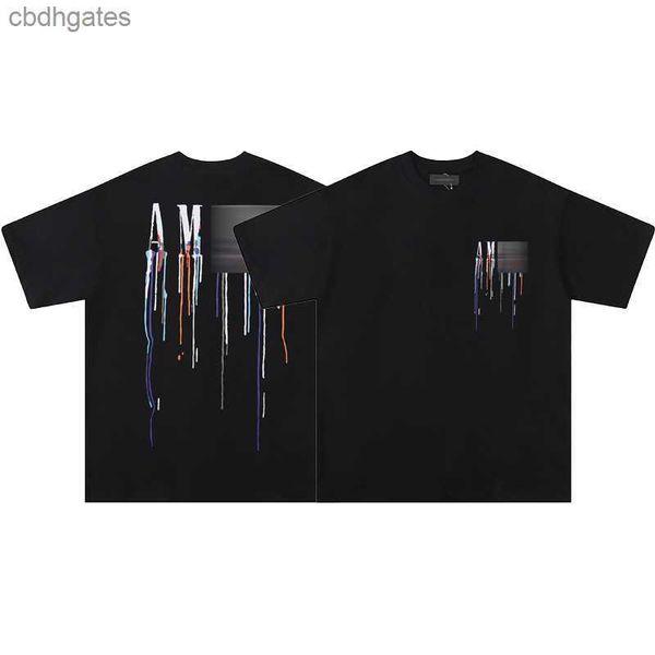 

men's short mens fashion designer clothes high version summer t shirt amiirii sleeved t-shirt letter fluid splashed ink print round nec, White;black