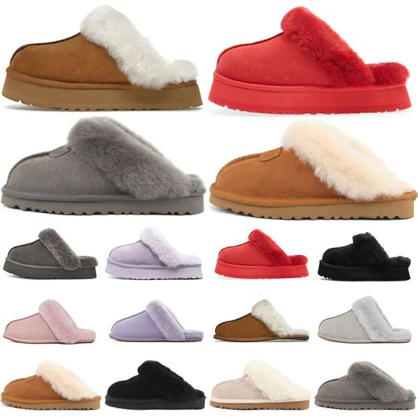 

2023 disquette snow slippers boots booties womens fur slides classic mini platform boot slip-on les petites suede wool blend comfort winter, Black