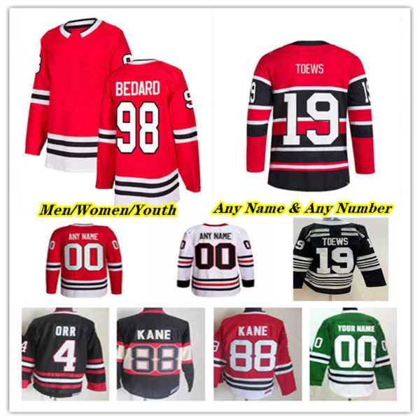 

chicago hockey jersey connor bedard jonathan toews andreas athanasiou seth jones taylor raddysh tyler johnson jason dickinson petr mrazek ph, Black;red
