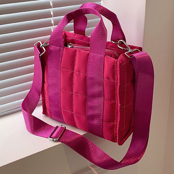 

evening bags winter puffer tote bag for women handbag quilted padded shoulder crossbody pink handle cotton shopping messenger 230831