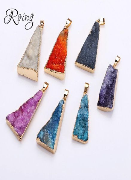 

roing 7 colors triangle pendant natural crystal stone charms necklace for earring bracelet necklaces diy jewelry making c0187190496, Bronze;silver
