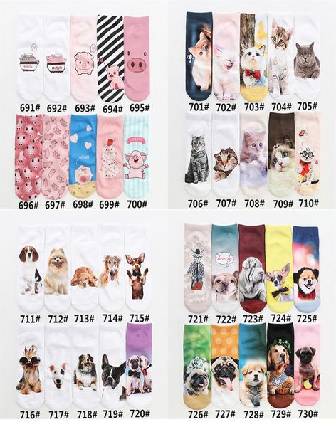 

2021 3d printed socks animals prints man women boat anklet multil colors cotton blend ankle sock charactor cartoon hodiery2467043, Black;white