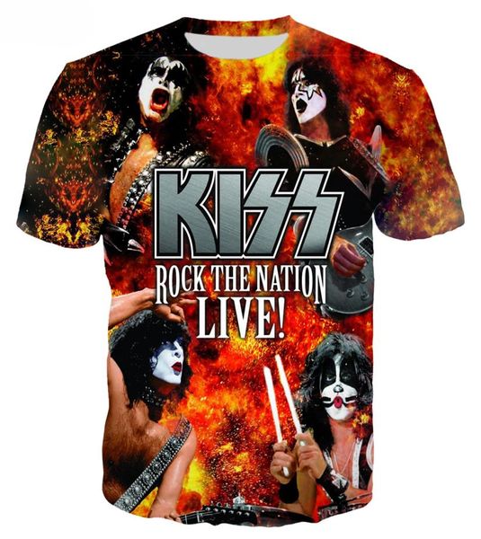 

2020 new style heavy metal rock kiss band tshirt women men 3d print short sleeve tshirts casual streetwear tee s5xl5735257, White;black