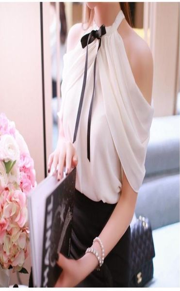 

2020 new women039s summer halter neck chiffon off shoulder short sleeve plus size blouse shirt smlxlxxl3xl9886860, White