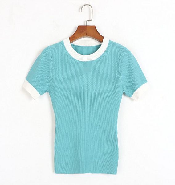 

226 2022 milan runway spring summer brand same style sweater pink black white blue yellow short sleeve crew neck wome4728331, White;black