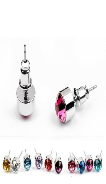

round crystal from rovski fashion piercing stud earrings for women girl gift wedding earrings jewelry 11 colors7371757, Golden;silver