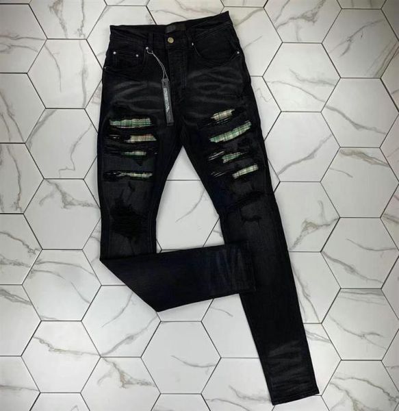 

hm547 mens jeans distressed motorcycle biker jean rock skinny slim ripped hole stripe fashionable snake embroidery de4089093, Blue