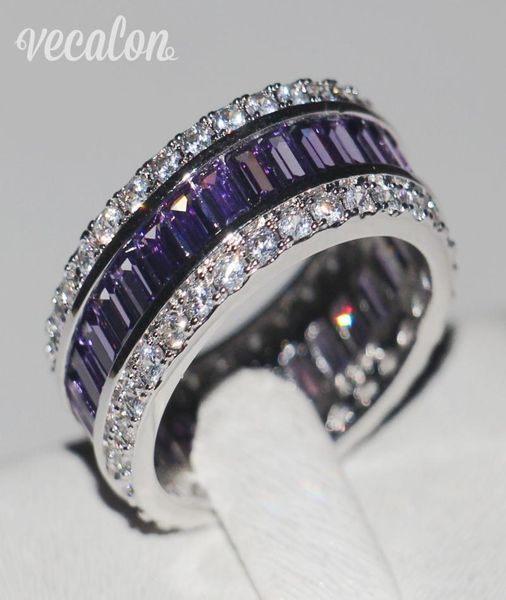 

vecalon women fashion jewelry ring 15ct simulated diamond amethyst cz 925 sterling silver engagement wedding band ring for women4961781, Slivery;golden