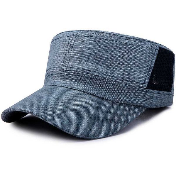 

summer spring linen mesh breathable flat-cap men women military hat beach outdoor street cool air hole sun hat dropshipping, Blue;gray
