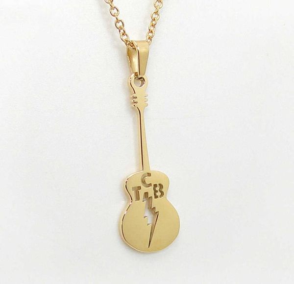

pendant necklaces elvis fans memarial gift guitar lute hollow tcb letter pendant necklace gold plated stainless steel jewelry drop8711190, Silver