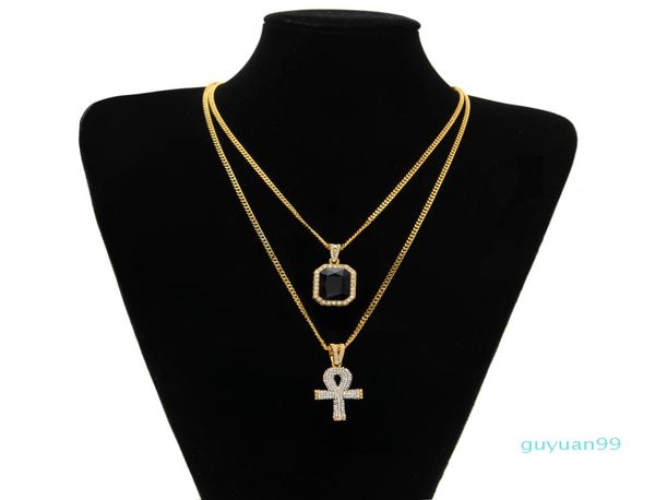 

egyptian ankh key of life bling rhinestone cross pendant with red ruby pendant necklace set men hip hop jewelry5577206, Silver