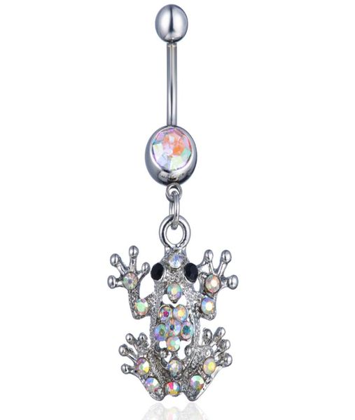 

d0727 frog clear ab color belly navel button ring0123456663282, Silver