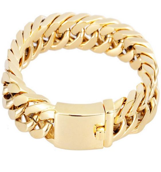 

brand new 95g heavy mens jewelry gift biker 316l stainless steel cuban curb link gold plated bracelet 85quotx 141461067, Black