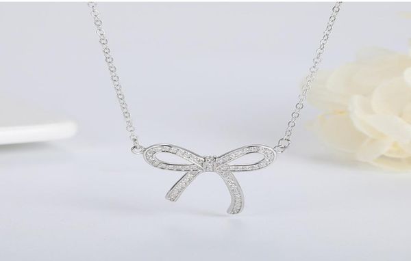 

s925 sterling silver necklace for women luxury jewelry fashion cz diamond romantic bow pendant necklace 1764600