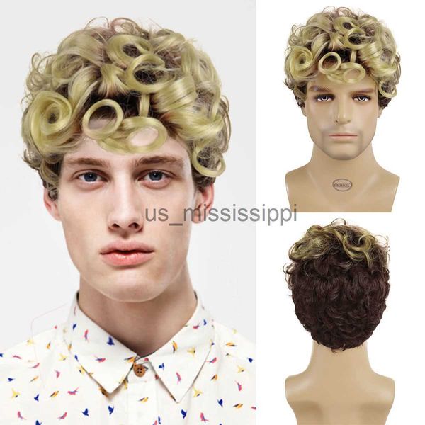 

cosplay wigs gnimegil synthetic ombre blonde to brown hair afro curly wig for men natural bouncy curls cosplay halloween party short male wi, Black