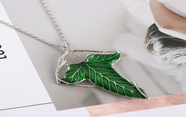 

2019 trendy the hobbit vintage elf green leaf necklace pendant pin lord of the rings necklacewhole2600981, Silver
