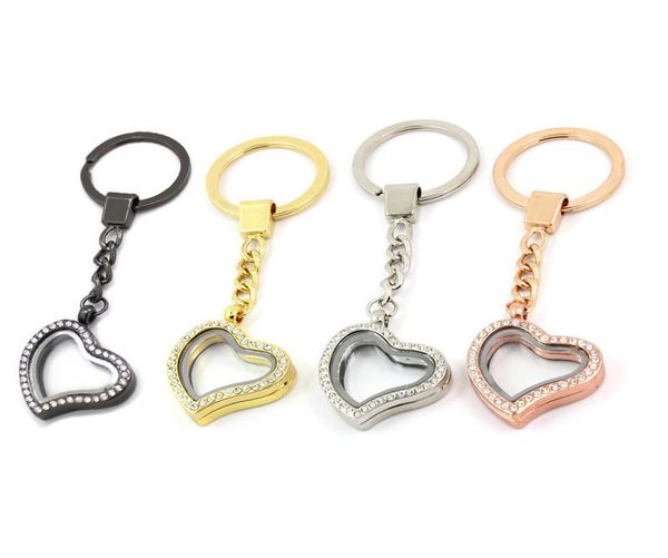 

crystal heart alloy floating locket keychain magnetic 30mm glass locket keyring jewelry accept customization lsfk034779762, Slivery;golden