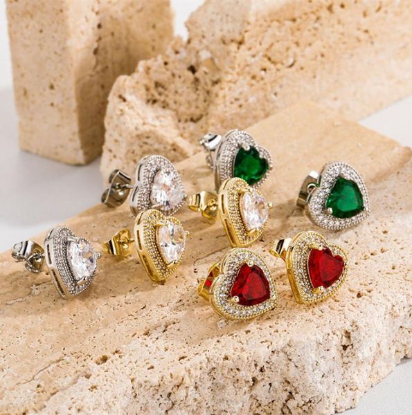 

charming women earrings yellow gold plated full cz heart earrings studs for wedding party nice gift3744929, Golden;silver