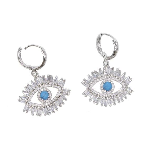 

turkish evil eye dangle earring for women lady lucky design jewelry paved cz turquoise stone fashion jewelry3104334, Silver