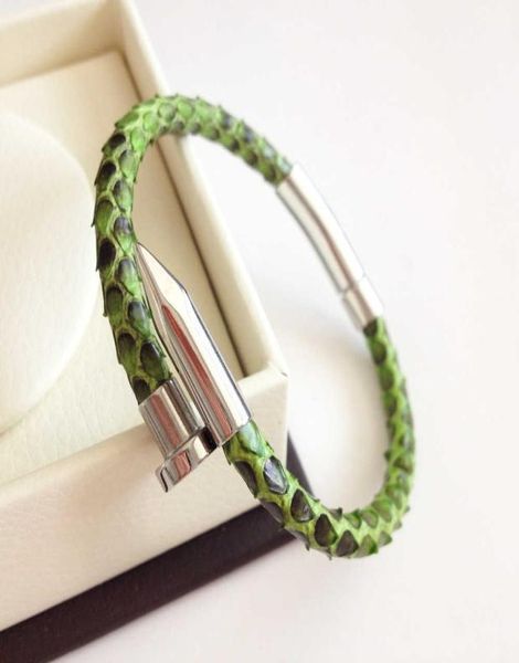 

new leather bracelet python skin titanium steel fashion punk quan zhilong same stainless nail bracelet6690807, Black
