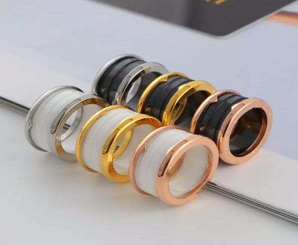 

whole fashion men women couple ring jewelry stainless steel gift wedding rings with black white ceramic3064553, Silver