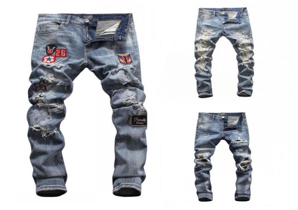 

mens distressed ripped biker jeans slim fit motorcycle biker denim for men fashion hip hop mens jeans js81097369077, Blue