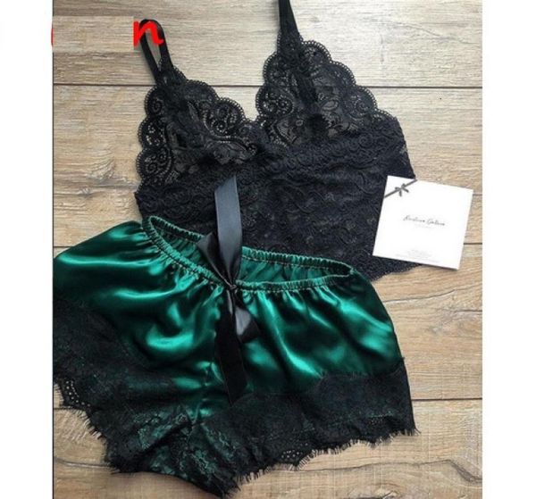 

womens sleepwear women lace pajamas set vestshort lingerie underwear casual spaghetti strap vneck home femme nightwear slee8148094, Black;red