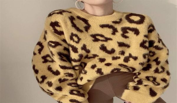 

autumn winter sweater women leopard long sleeve round neck knittied casual pullover vintage female sweater tt11828947197, White;black