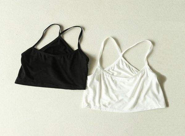 

klv women crop camisole summer slim sleeveless spaghetti strap cotton tank blackwhite new7012783, Black;white