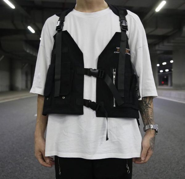 

men multi pocket tactical techwear vest black multifunctional waistcoat women harajuku sleeveless jacket chaleco tactico militar6074211, Black;white