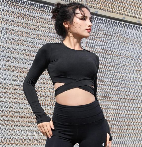 

2021 workout clothes long sleeve t-shirt women's yoga exercise navel- long sleeve quick-drying 800694, White